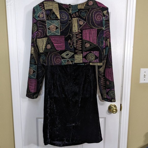 Ms Choice California Black Crushed Velvet Geometric Jacket Dress - 14 - Picture 6 of 16